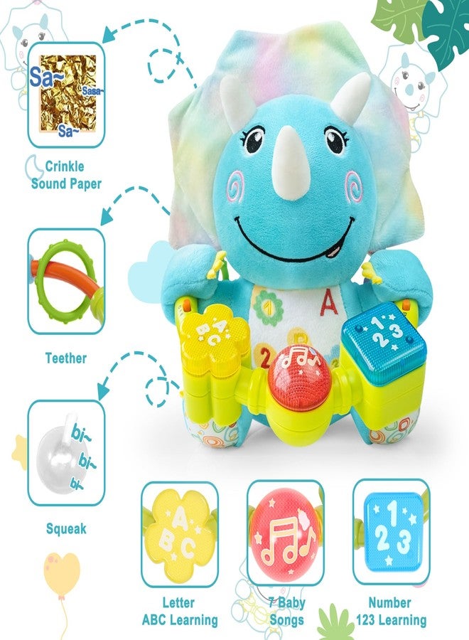 Holaxander Baby Dino Musical Stuffed Animals Toy with Light-Up Music & Crinkle Sound Paper,Infant Bilingual Early Learning Education Toys,Tummy Time Toys for 0-3-6-12+ Months Boy Girl - Image 2